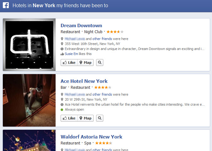 Facebook Graph Search Hotels in NY my Friends Have Been to