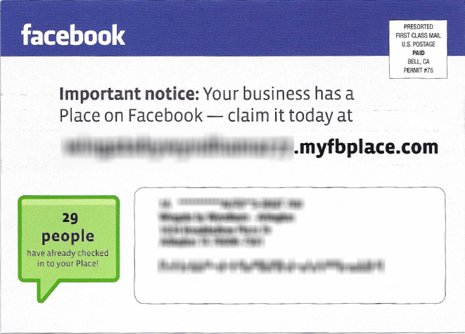 Facebook Places Postcard (front) Facebook Places Postcard (front)