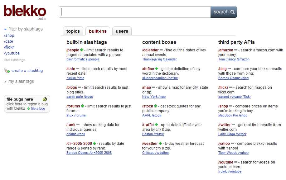 Blekko screenshot. Blekko screenshot.