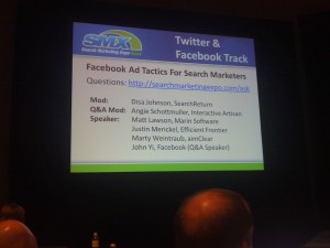 Facebook Ad Tactics for Search Marketers session at SMX West 2011