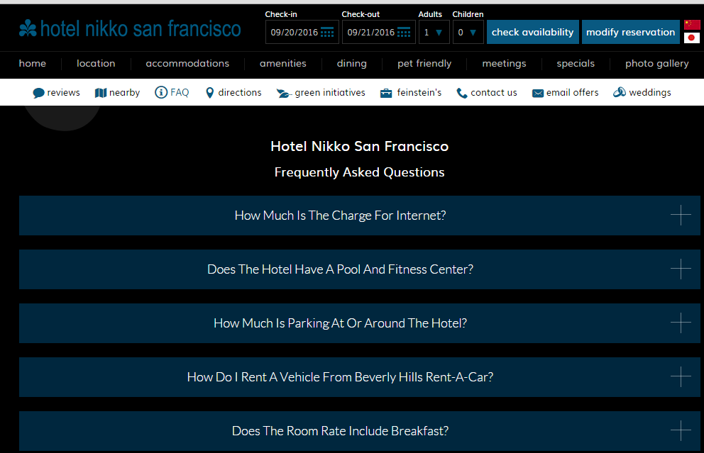 FAQ Module Hotel Nikko Website - milestoneinternet.com, Milestone Inc.