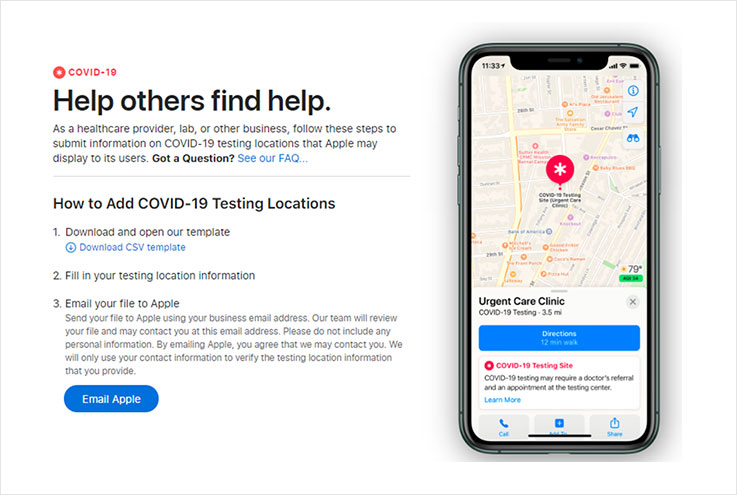 Apple Maps Covid 19 Testing Locations - milestoneinternet.com, Milestone Inc.